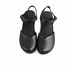 Spring Step L’Artiste Black Perforated Leather Slingback Flats